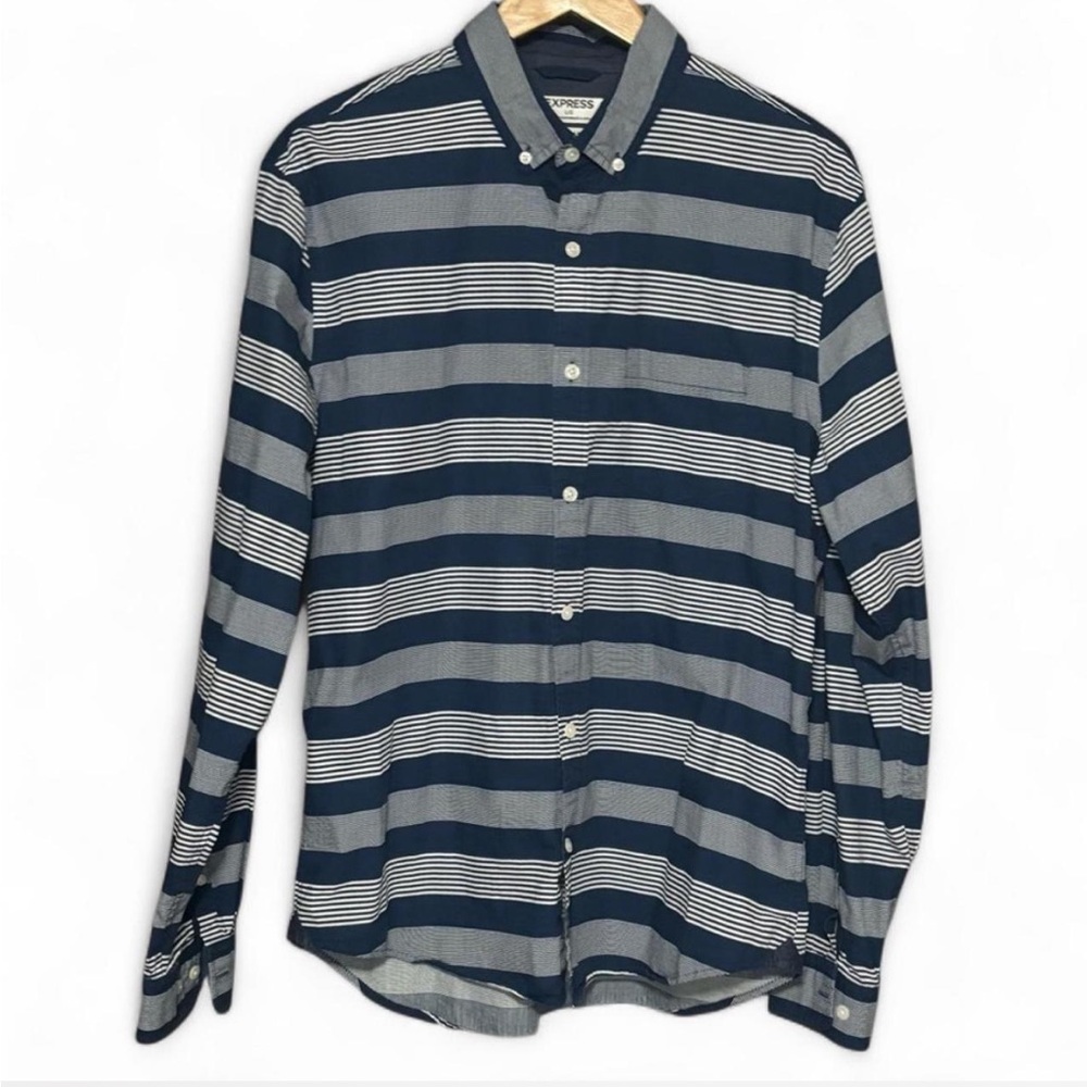 Express Striped Soft Wash Long Sleeve Button Down Shirt